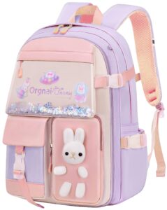 gazigo girls backpack elementary school, bunny backpack for girls cute kids laptop bag kindergarten preschool bookbag mochila para 5.6.7.8.9.10 niñas(only backpack purple)