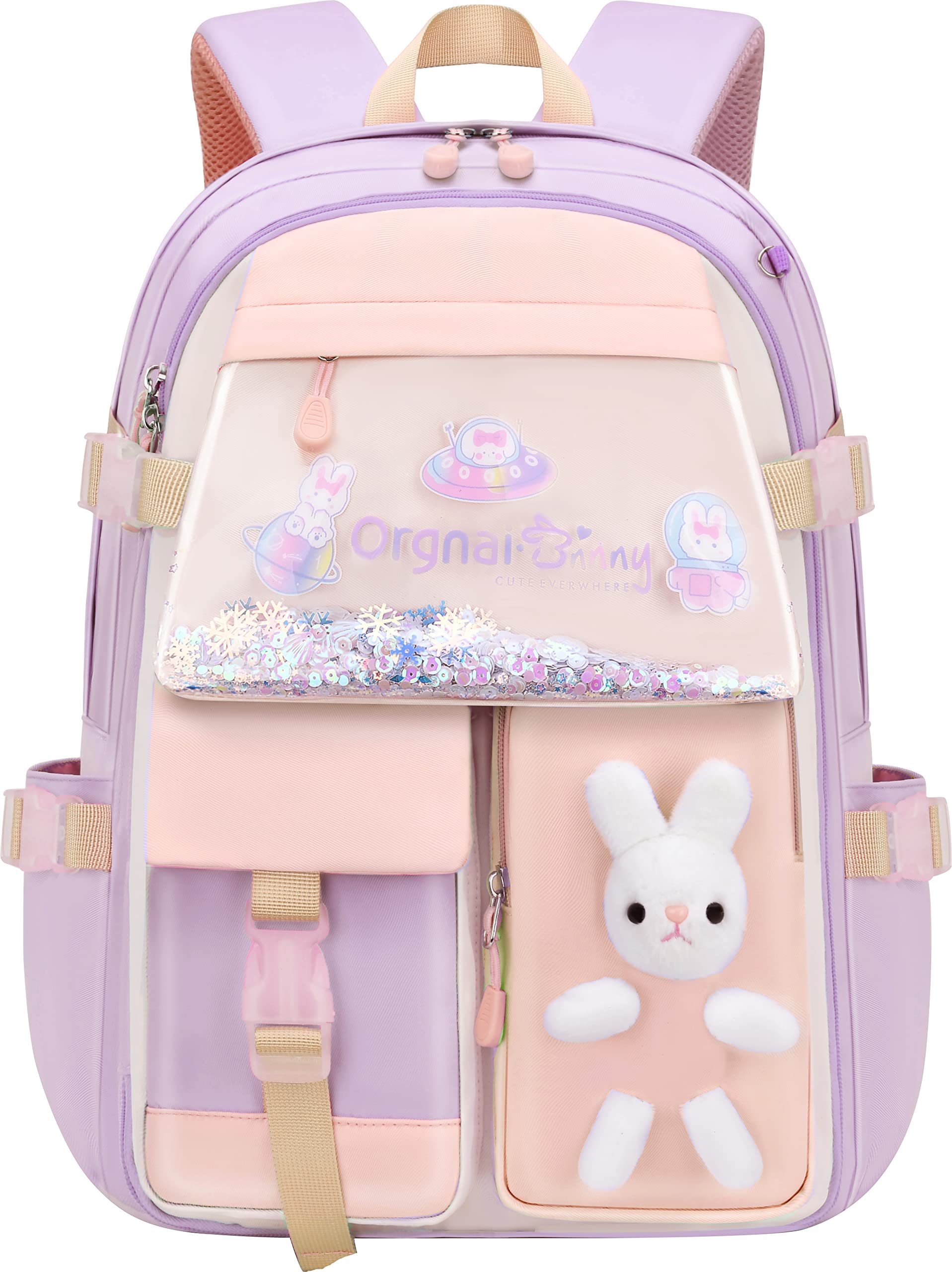 Gazigo Girls Backpack Elementary School, Bunny Backpack for girls Cute Kids Laptop Bag Kindergarten Preschool Bookbag Mochila Para 5.6.7.8.9.10 Niñas(Only Backpack Purple)