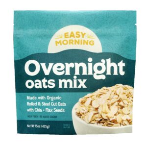 easy morning overnight oats ⎸ organic mix of rolled oats, flax, chia, steel cut oats ⎸ make in overnight oats containers with lids, then wake up to your perfect breakfast (10 serving bag, 15oz)