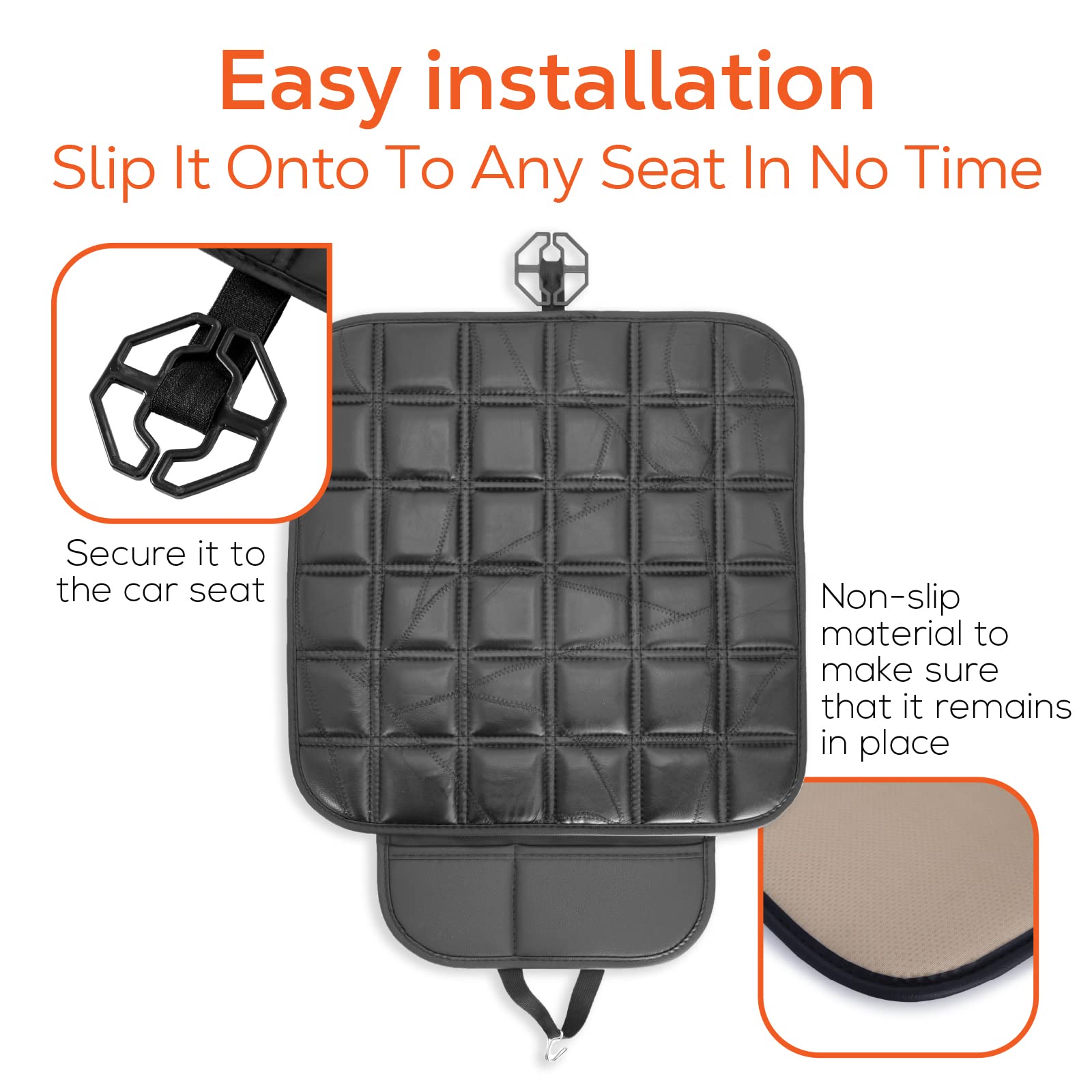 Trobo Seat Cushion, Non-Slip PU Leather Car Support Pillow for Driving Seat with 2 Pocket Organizer, Memory Foam Comfort Chair Pad Protector for Lower Back Pain Relief, for Long Trips, Home & Office