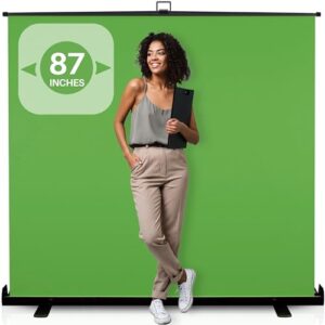 87 inches extra wide large collapsible chromakey panel green screen for photo backdrop and streaming - portable pull up, solid aluminum base wrinkle-resistant fabric, auto-locking air cushion frame
