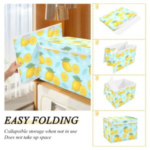 Tatenale Collapsible Storage Bins with Lids Decorative Fabric Storage Cubes Closet Organizer and Storage Basket Boxes Containers for Clothes Box Chest Nursery Folding Rectangle Lemon Light Blue