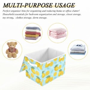 Tatenale Collapsible Storage Bins with Lids Decorative Fabric Storage Cubes Closet Organizer and Storage Basket Boxes Containers for Clothes Box Chest Nursery Folding Rectangle Lemon Light Blue