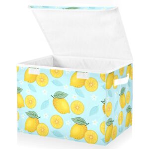 Tatenale Collapsible Storage Bins with Lids Decorative Fabric Storage Cubes Closet Organizer and Storage Basket Boxes Containers for Clothes Box Chest Nursery Folding Rectangle Lemon Light Blue