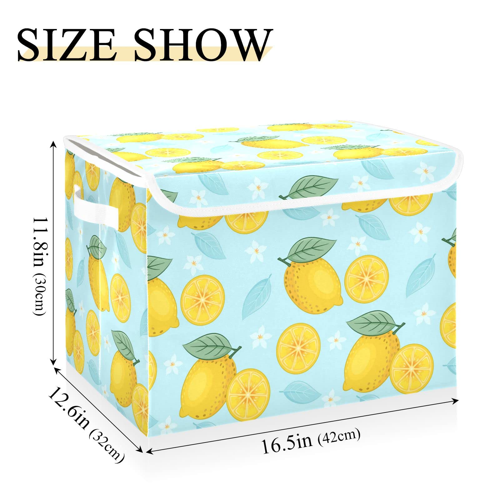 Tatenale Collapsible Storage Bins with Lids Decorative Fabric Storage Cubes Closet Organizer and Storage Basket Boxes Containers for Clothes Box Chest Nursery Folding Rectangle Lemon Light Blue