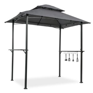 grill gazebo 8 x 5 ft outdoor bbq gazebo shelter tent grill patio canopy barbeque gazebo canopy,double tier soft top canopy and steel frame with hook and bar counters(ship from us) (grey)