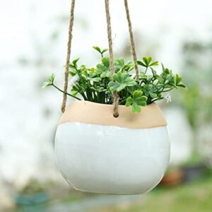 chonsun hanging ceramic planter 4 inch plant pot indoor outdoor planter flower pot succulent plant pot ceramic mid-century planter brown and white