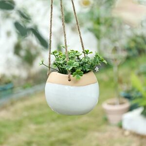 Chonsun Hanging Ceramic Planter 4 Inch Plant Pot Indoor Outdoor Planter Flower Pot Succulent Plant Pot Ceramic Mid-Century Planter Brown and White