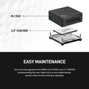 MSI Cubi 5 Mini PC: Intel Core i7-12550U, 16GB DDR4 (2x8GB) 2666MHz, 512GB SSD, WiFi 6E, BT 5.2, Thunderbolt Type-C, Dual Display, Energy Efficient, Black, Windows 11Pro: 12M-027US