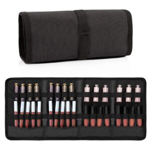 lipstick organizer - 32 slots, portable lip glosses bag, travel lipstick holder with 3 different lengths elastic bands, cosmetic makeup storage bag - lipstick and lip glosses are not included (1pcs)