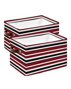 vintage red black abstract geometric stripe cube storage organizer bins with handles, 15x11x9.5 inch collapsible canvas cloth fabric storage basket, books kids' toys bin boxes for shelves, closet