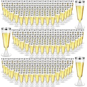 gerrii 300 pcs plastic champagne flutes bulk, 4.5 oz clear disposable champagne flutes, rimmed toasting champagne glasses for wedding birthday anniversary celebration party wine (silver rim)