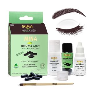 minaibrow & lash tint kit dark brown | natural spot coloring and brow tinting kit powder in capsule, water and smudge proof | no ammonia, no lead