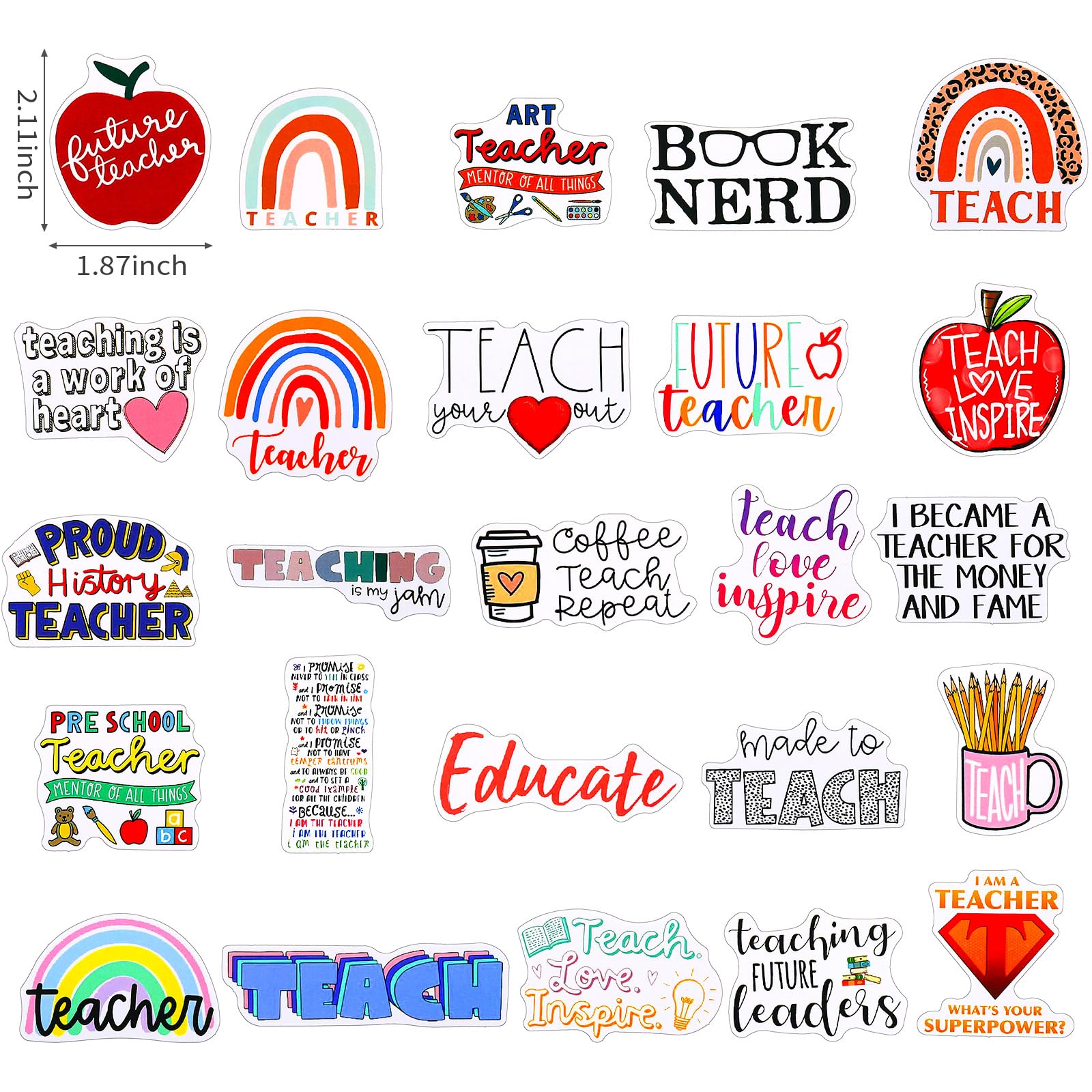 Sabary 100 Pcs Teachers' Day Stickers Waterproof Teaching Decals Teacher Appreciation Stickers for Adult Teacher Stickers for Laptop Inspirational Quotes Stickers for Water Bottle Scrapbooking Journal