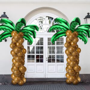 100 pcs palm tree leaves balloons coconut balloons set 10 pcs foil green coconut tree leaves balloon 90 pcs brown latex balloons for hawaii luau tropical party birthday baby shower (simple color)