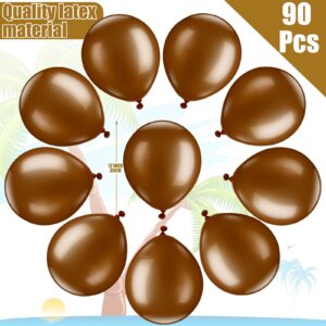 100 Pcs Palm Tree Leaves Balloons Coconut Balloons Set 10 Pcs Foil Green Coconut Tree Leaves Balloon 90 Pcs Brown Latex Balloons for Hawaii Luau Tropical Party Birthday Baby Shower (Simple Color)