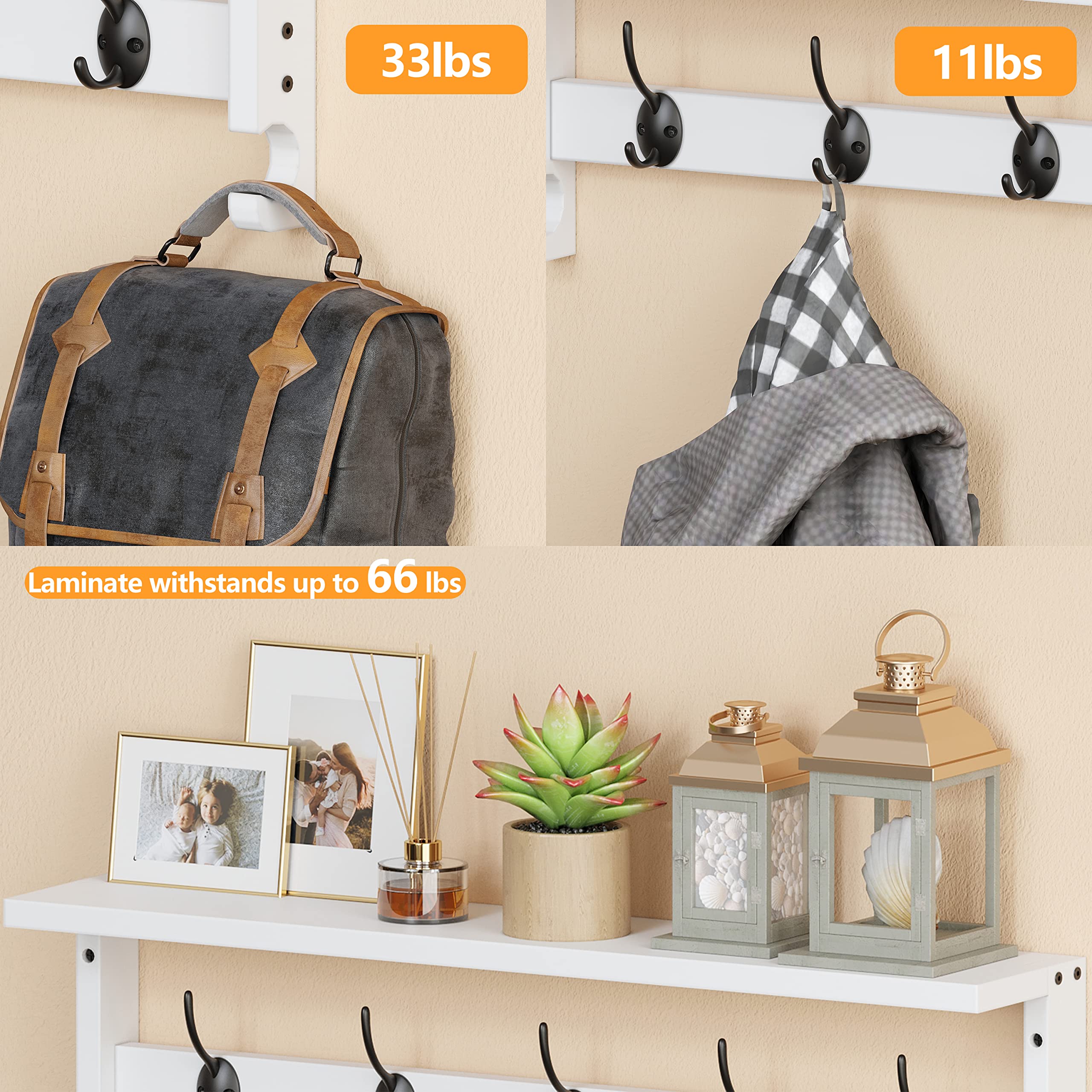 AMBIRD Coat Rack Wall Mount with Shelf, 28.9 Inches Coat Hooks Wall Mounted with 5 Hooks, Hat Wall Hooks for Hanging in Entryway, Living Room, Bathroom, Bedroom (White, 28.9 * 4.5 inches)