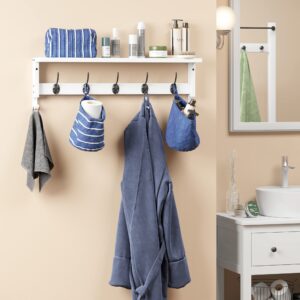 AMBIRD Coat Rack Wall Mount with Shelf, 28.9 Inches Coat Hooks Wall Mounted with 5 Hooks, Hat Wall Hooks for Hanging in Entryway, Living Room, Bathroom, Bedroom (White, 28.9 * 4.5 inches)