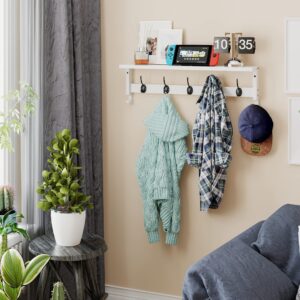 AMBIRD Coat Rack Wall Mount with Shelf, 28.9 Inches Coat Hooks Wall Mounted with 5 Hooks, Hat Wall Hooks for Hanging in Entryway, Living Room, Bathroom, Bedroom (White, 28.9 * 4.5 inches)