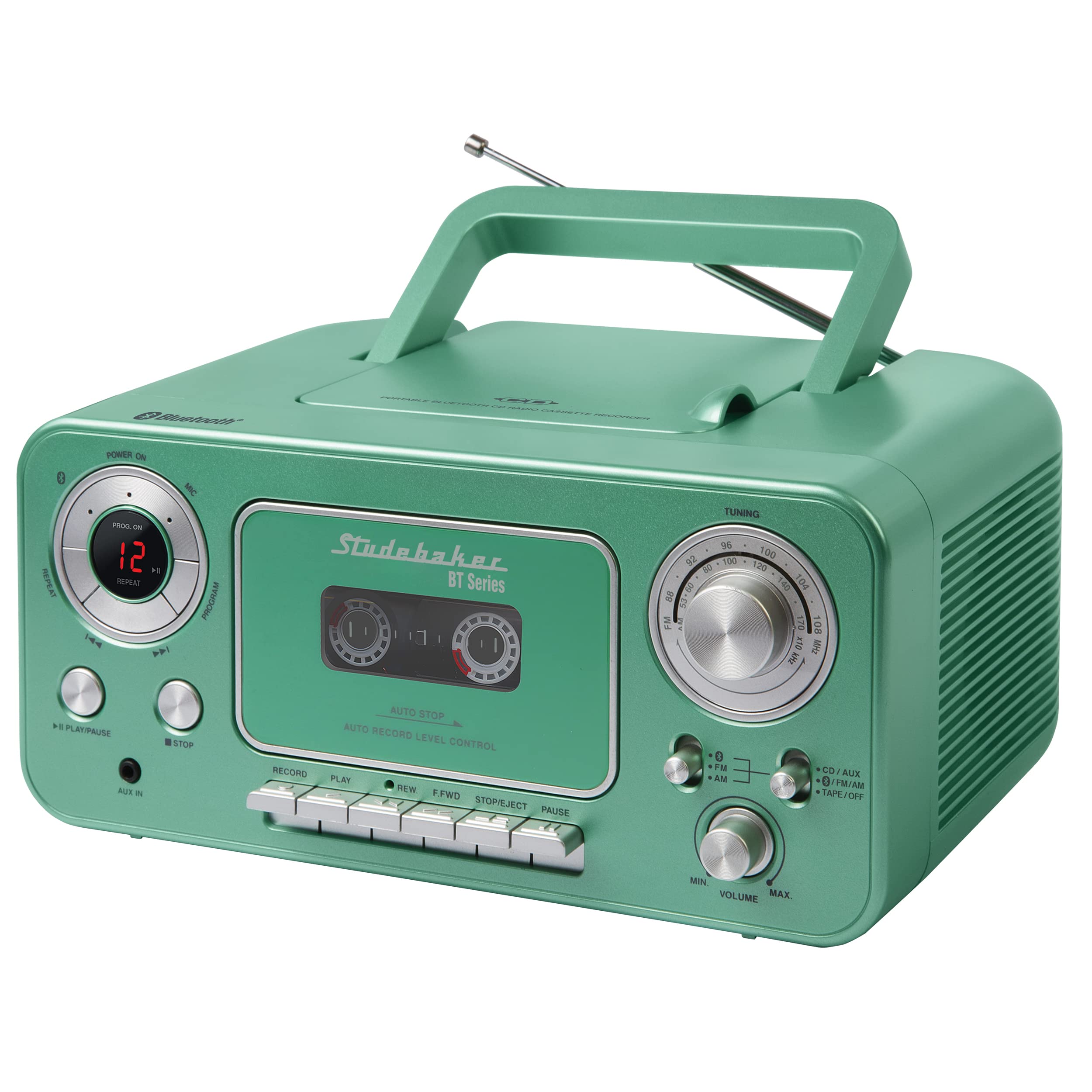 Studebaker Bluetooth Portable Stereo CD, AM/FM Stereo Radio and Cassette Player/Recorder (Teal & Silver)