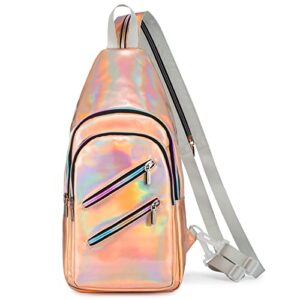 lovevook holographic sling bag for women, laser reflective sling backpack small crossbody bag shoulder&chest daypack