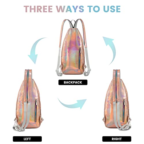 LOVEVOOK Holographic Sling Bag for Women, Laser Reflective Sling Backpack Small Crossbody Bag Shoulder&Chest Daypack