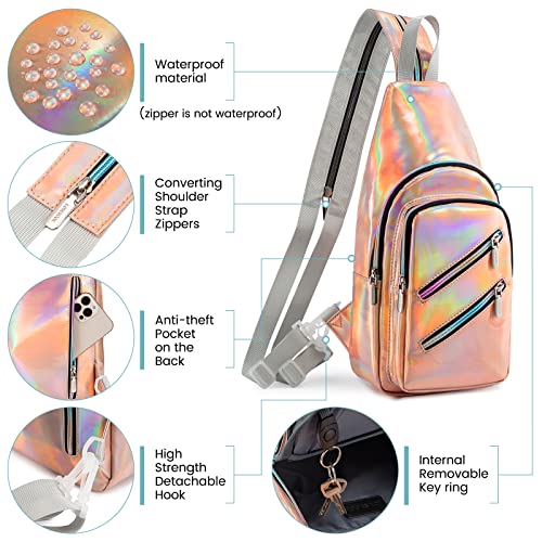 LOVEVOOK Holographic Sling Bag for Women, Laser Reflective Sling Backpack Small Crossbody Bag Shoulder&Chest Daypack