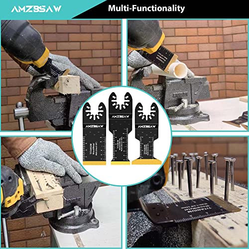 AMZBSAW 52 PCS Oscillating Saw Blades, New Premium Universal Multitool Blades for Wood Metal and Plastic, Quick Release Multi Tool Blades Kits Fit Dewalt Bosch Worx Milwaukee Makita Wen Ryobi