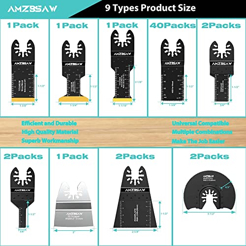 AMZBSAW 52 PCS Oscillating Saw Blades, New Premium Universal Multitool Blades for Wood Metal and Plastic, Quick Release Multi Tool Blades Kits Fit Dewalt Bosch Worx Milwaukee Makita Wen Ryobi