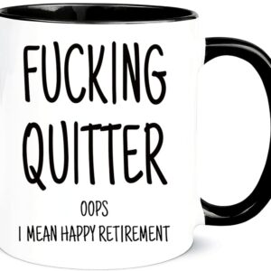 Awnpow-Fucking Quitter Happy Retirement Mug，Funny Mug for Coworker,11oz Ceramic Coffee Mug/Tea Cup