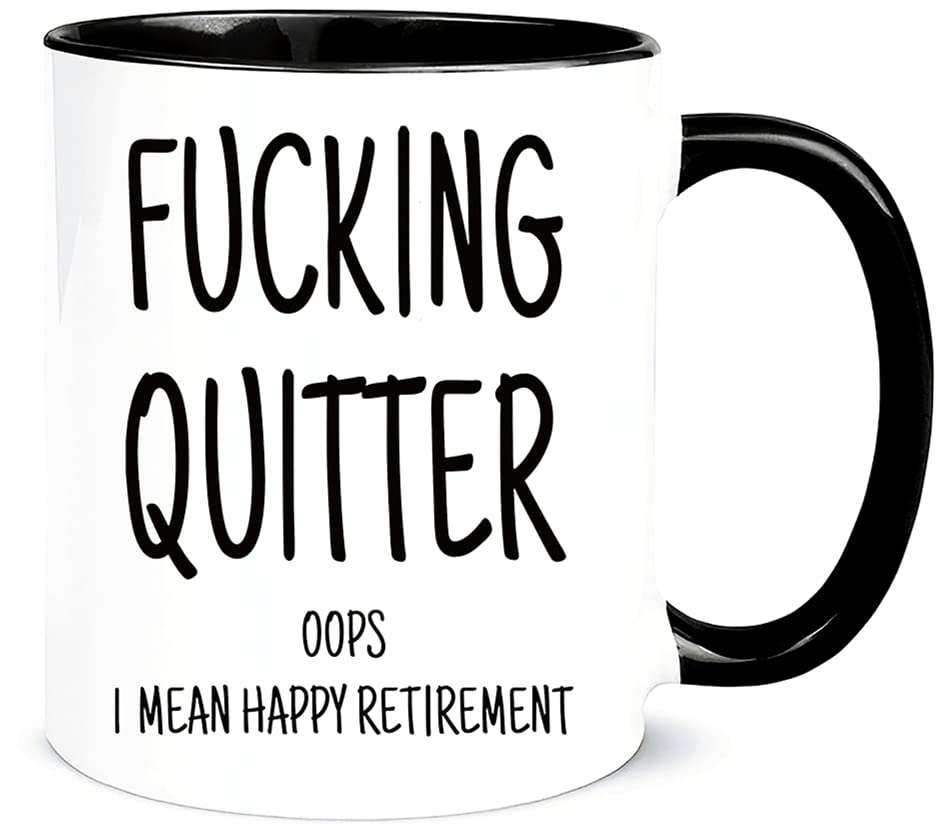 Awnpow-Fucking Quitter Happy Retirement Mug，Funny Mug for Coworker,11oz Ceramic Coffee Mug/Tea Cup