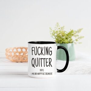 Awnpow-Fucking Quitter Happy Retirement Mug，Funny Mug for Coworker,11oz Ceramic Coffee Mug/Tea Cup