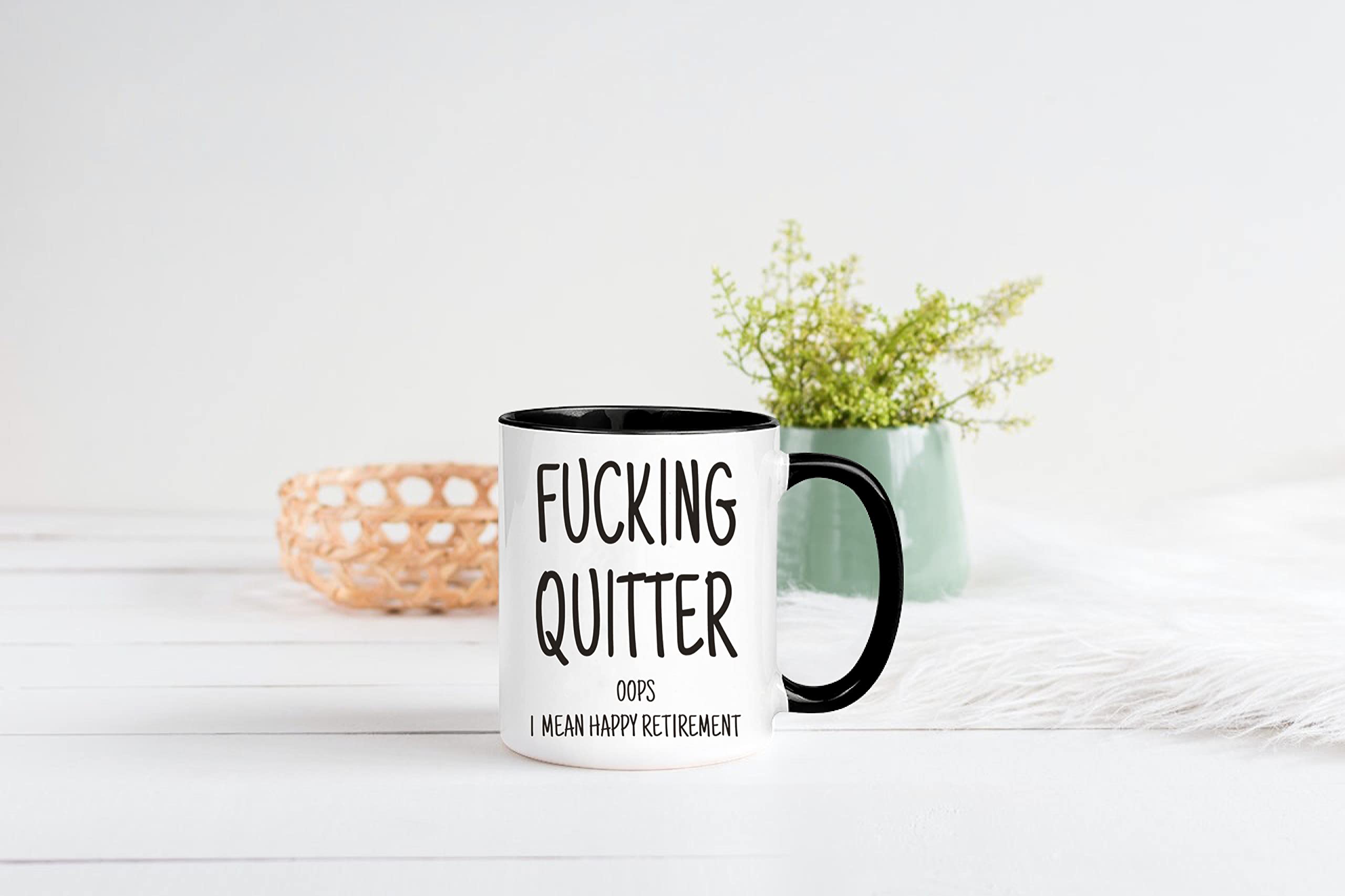 Awnpow-Fucking Quitter Happy Retirement Mug，Funny Mug for Coworker,11oz Ceramic Coffee Mug/Tea Cup