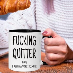 Awnpow-Fucking Quitter Happy Retirement Mug，Funny Mug for Coworker,11oz Ceramic Coffee Mug/Tea Cup