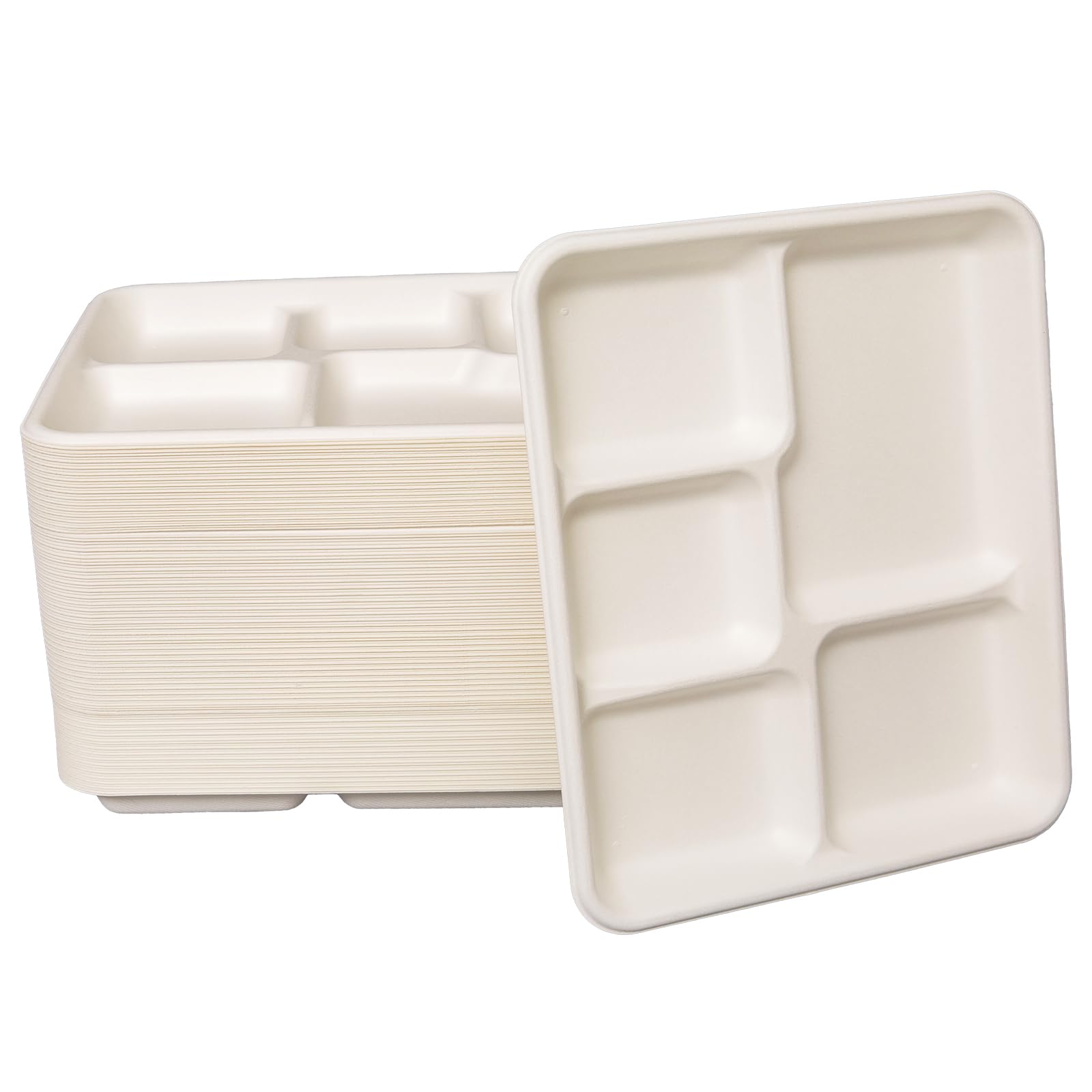 emlifepak Small and Shallow 10.25 * 8.25inch 5 Compartment Plates 125pack, Disposable 5 Section eco friendly Sugarcane Divided Plates,School Lunch Tray And Disposable Plates With Compartment