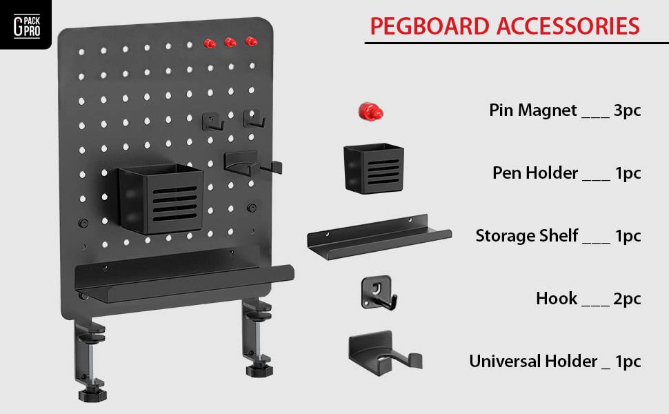 G-PACK PRO Clamp-on Desk Pegboard, Standing Desk Accessories for Office, Gaming Desk Organizer, Privacy Panel for Desk, Work Desk Organizer, 16.5 x 12.5-inch, S1 Black