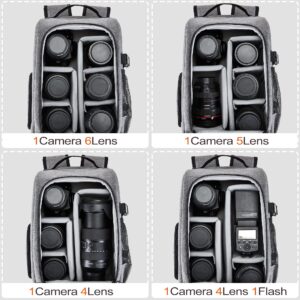 Golkcurx Camera Bag for DSLR/SLR Cameras，Camera Backpack Waterproof for Photographers Grey S