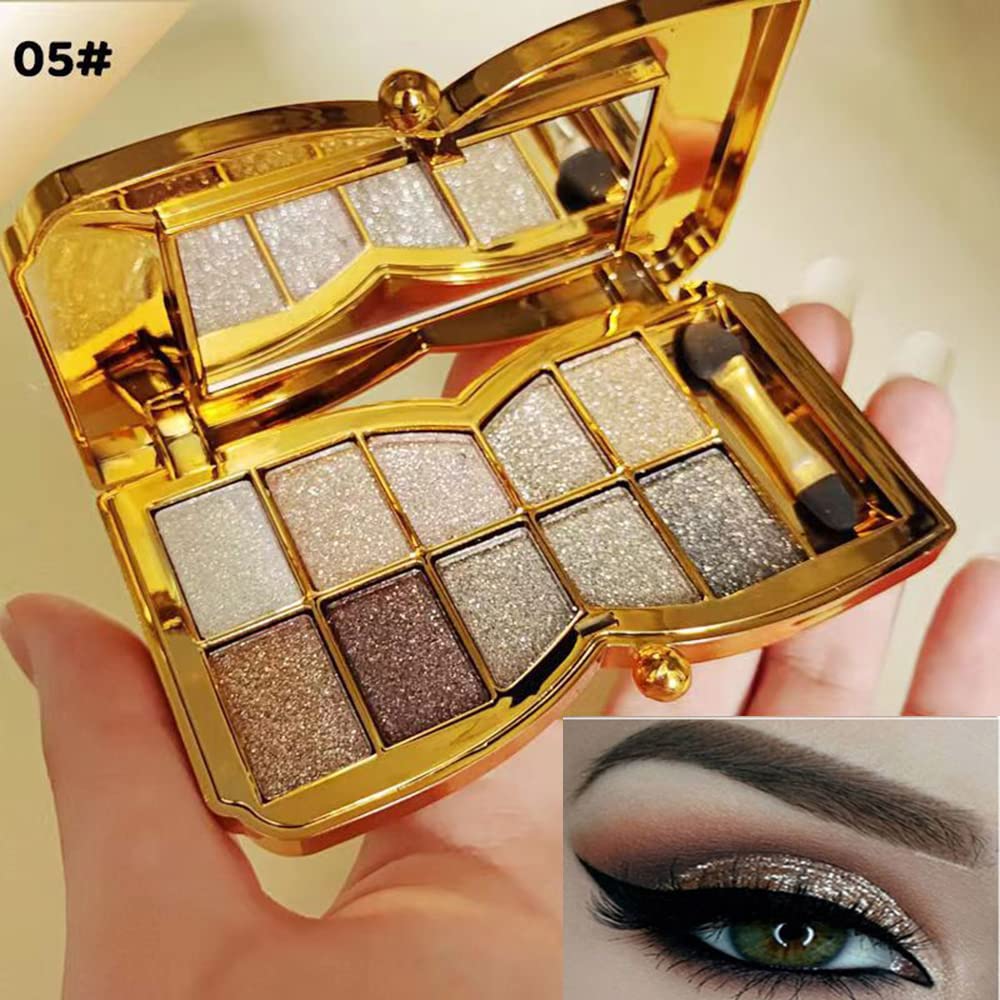 Glitter Eyeshadow Palette Makeup Set,10 Colors Shimmer Eyeshadow Palette Gold Eyeshadow Highly Pigmented Long Lasting Waterproof Sweatproof Professional Nude Eyeshadow Palette Make Up Palettes for Women Warm Natural Neutral Smokey Eye Eyeshadow Palette Va