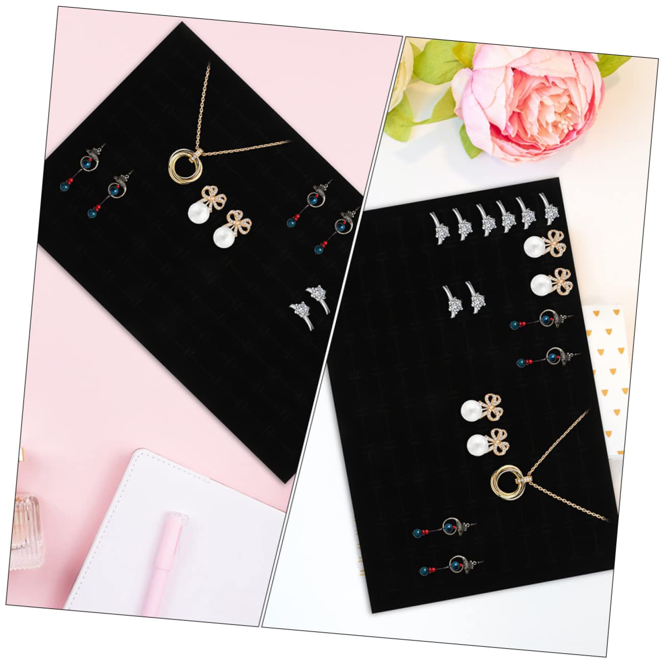 SEWACC 9 pcs Jewelry Holders Organizer Sponge Ring Earring Showcase with Holder Rings Trays Black Insert Storage Slots Selling Necklace Pad Earrings Pads Foam Mats for Display Tray