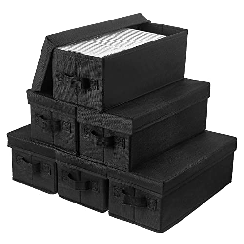 Moukeren 6 Pcs DVD Case with Lid 13.2 x 5.9 x 5.3 Inch Nonwoven Fabric Holder Decorative Organizer Storage Bins with Lids and Handles Holds 165 Discs(Black)