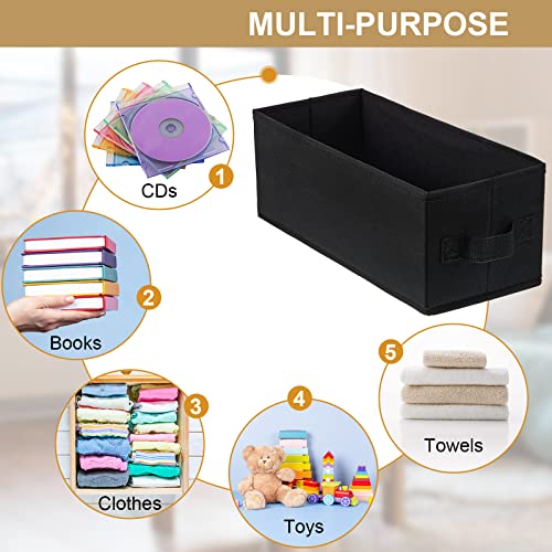 Moukeren 6 Pcs DVD Case with Lid 13.2 x 5.9 x 5.3 Inch Nonwoven Fabric Holder Decorative Organizer Storage Bins with Lids and Handles Holds 165 Discs(Black)