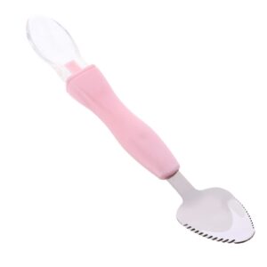 zerodeko silicone baby spoon, baby self feeding spoon with fruit scraper, first feeder spoon safety food spoon for infant, toddler, kids, gifts for babies, parents (pink)