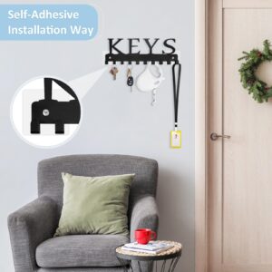 RELBRO Key Holder Wall Mount, Black Key Hanger Wall Decorative Key Rack Organizer Metal Adhesive Keychain Holder with 10 Key Hooks for Doorway Entryway Hallway Garage 2 Installation Ways