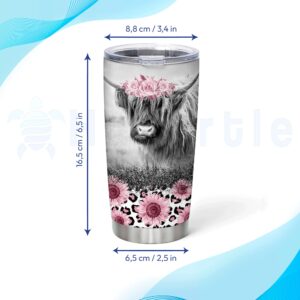 Hyturtle Personalized Gifts For Cow Lover - Birthday Christmas - Highland Cow Print Custom Name Stainless Steel Tumbler 20oz With Straw Lid - Farm Lover Gifts For Her Women Girl Daughter Friend