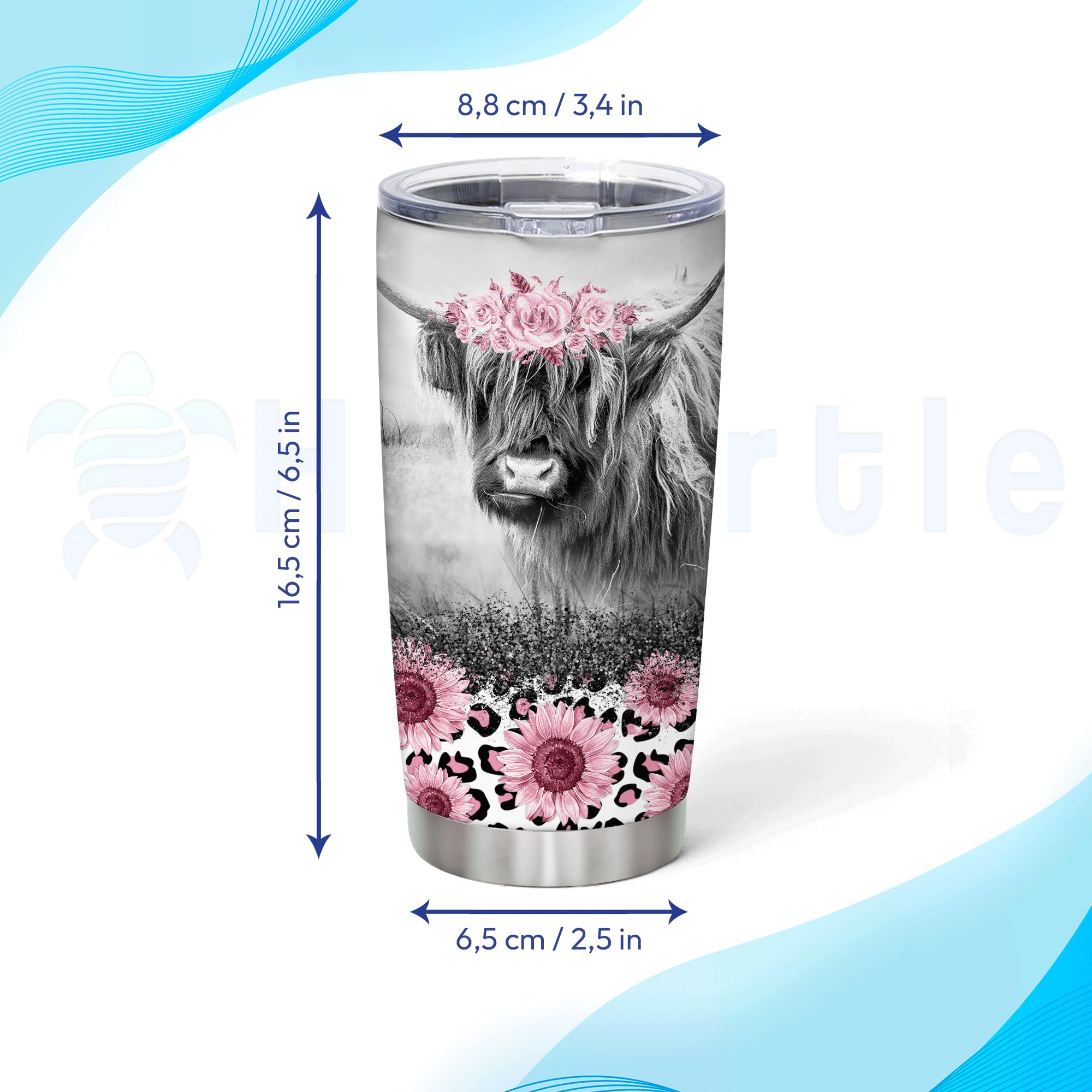 Hyturtle Personalized Gifts For Cow Lover - Birthday Christmas - Highland Cow Print Custom Name Stainless Steel Tumbler 20oz With Straw Lid - Farm Lover Gifts For Her Women Girl Daughter Friend