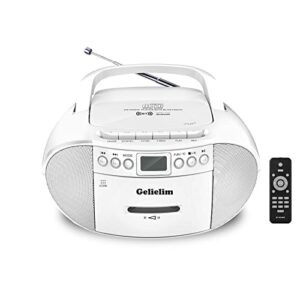 gelielim cd and cassette player combo, portable boombox am/fm radio, tape recording, 5.1v bluetooth speaker, usb playback with earphone jack, remote control, ac/battery powered, for home,senior,child