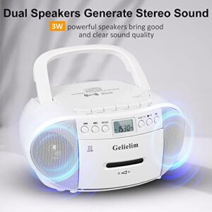 Gelielim CD and Cassette Player Combo, Portable Boombox AM/FM Radio, Tape Recording, 5.1V Bluetooth Speaker, USB Playback with Earphone Jack, Remote Control, AC/Battery Powered, for Home,Senior,Child
