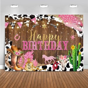 mocsicka western cowgirl birthday backdrop happy birthday for girl party decorations banner rustic west rodeo boot country birthday photography background photo booth props(pink, 7x5ft (82x60 inch))