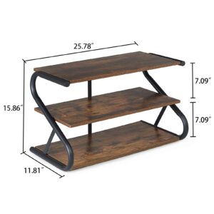 Aroktake 3-Tier Shoe Rack, Z-Frame Wooden Shoe Shelf with Durable Metal Shelves for Hallway, Living Room, Closet, Bedroom (Rustic)
