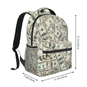 Qurdtt Funny US Dollar Money Backpack Travel Backpack Casual Hiking Daypack for Men Women